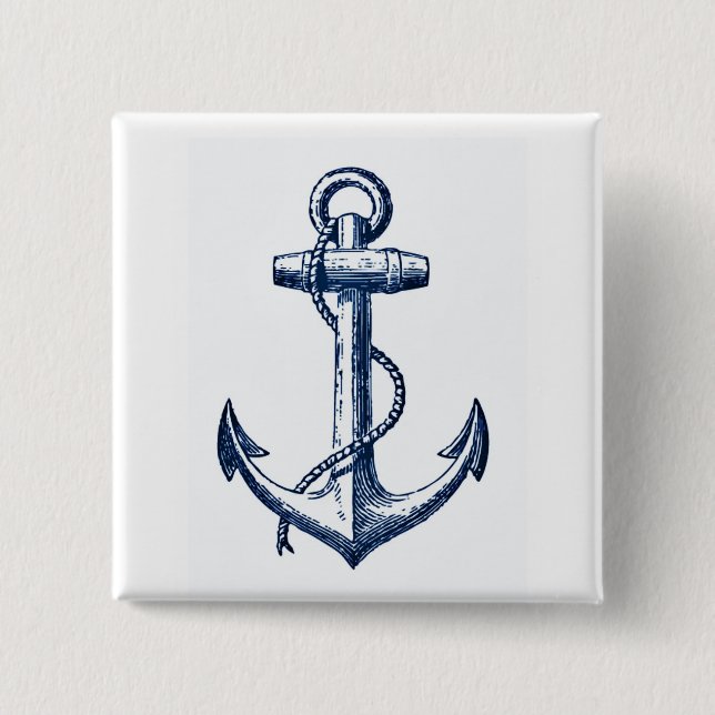 Badge Carré 5 Cm Ancre de bleu marine (Devant)