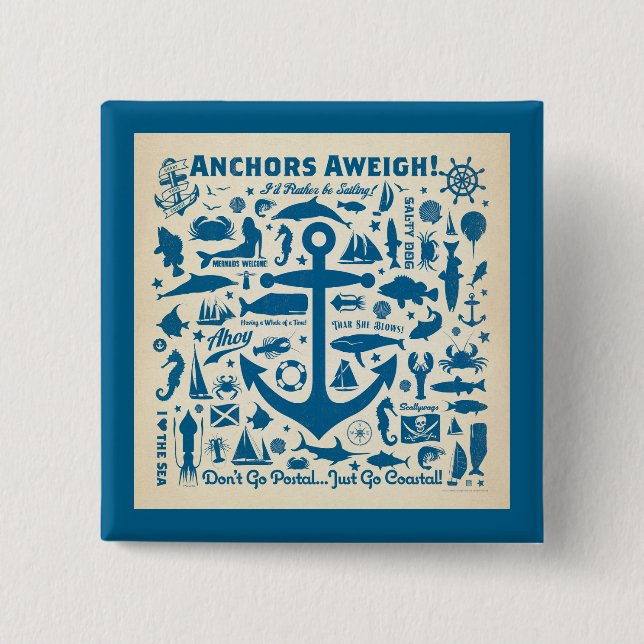 Badge Carré 5 Cm Ancres Aweigh ! (Devant)