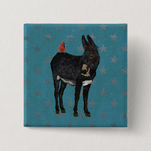 Badge Carré 5 Cm ÂNE d'INDIGO et bouton CARDINAL