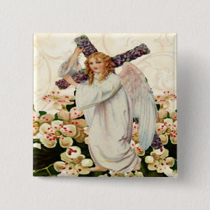 Badge Carré 5 Cm Ange avec bouton de croix
