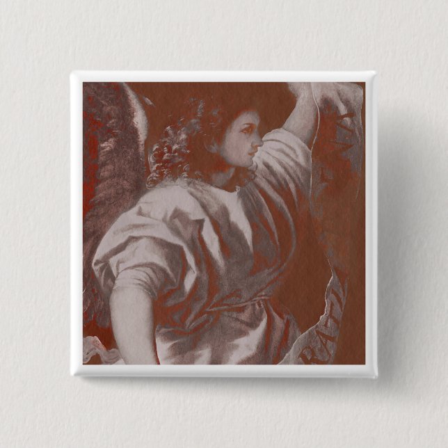 Badge Carré 5 Cm Ange de l'Annonciation Titienne avec bannière (Devant)
