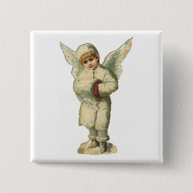 Badge Carré 5 Cm Ange de neige de Noël (Devant)