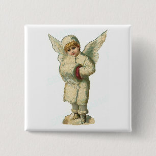 Badge Carré 5 Cm Ange de neige de Noël