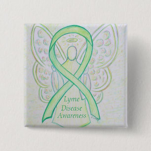 Badge Carré 5 Cm Ange de sensibilisation à la maladie de Lyme Ruban