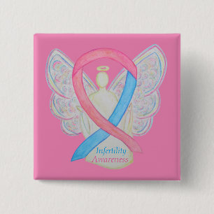 Badge Carré 5 Cm Ange de sensibilisation à l'infertilité rose et bl