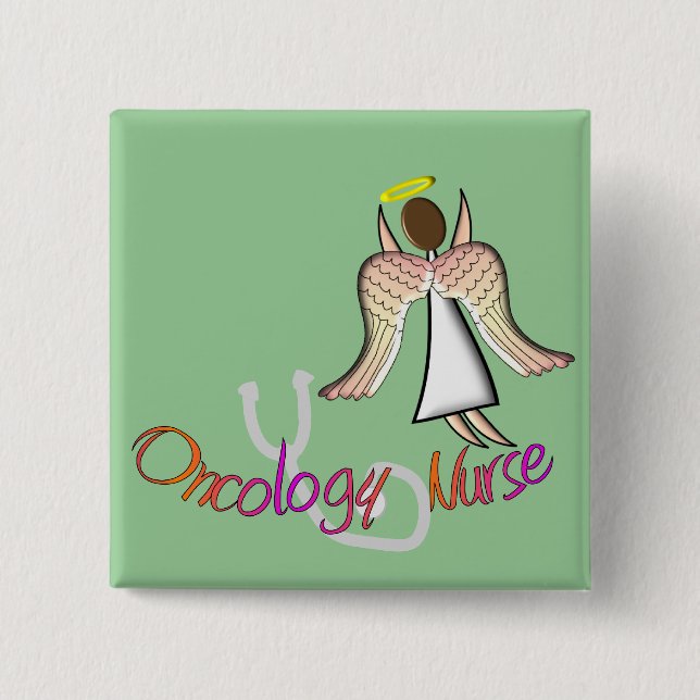 Badge Carré 5 Cm Ange d'infirmière d'oncologie (Devant)