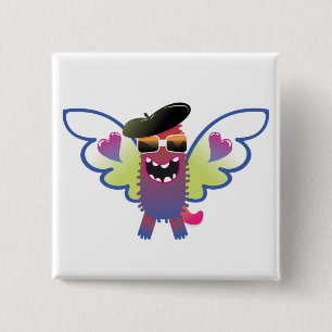 Badge Carré 5 Cm ange monstre hippie psychédélique