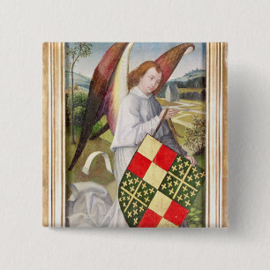 Badge Carré 5 Cm Ange tenant un bouclier