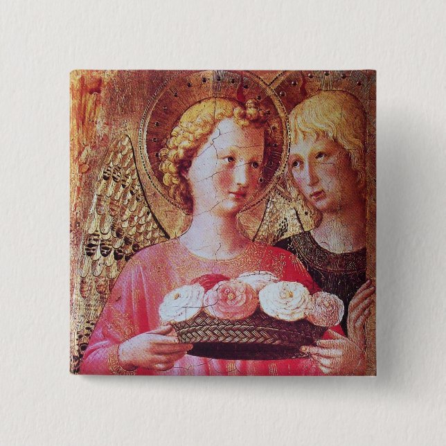 BADGE CARRÉ 5 CM ANGEL AVEC ROSES (Devant)