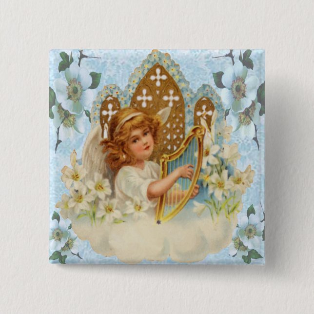 Badge Carré 5 Cm Angel Dans Le Bouton Nuage (Devant)