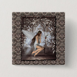 Badge Carré 5 Cm Angel gothique et sa colombe