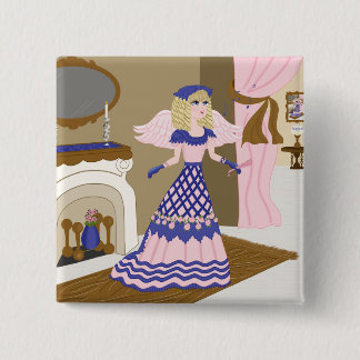 Badge Carré 5 Cm Angel victorien Bleu et rose Chant par cheminée