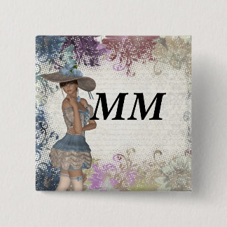 Badge Carré 5 Cm Anglais rose romantique fille