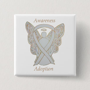 Badge Carré 5 Cm Angle de sensibilisation à l'adoption Ruban blanc 