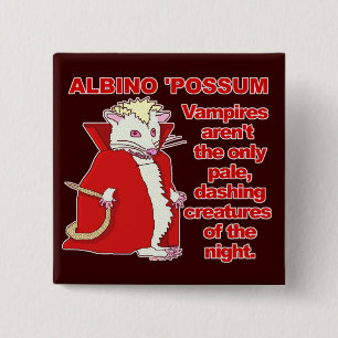 Badge Carré 5 Cm Animal drôle de vampire d'opossum albinos