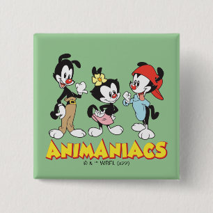 Badge Carré 5 Cm Animaniacs Yakko, Dot et Wakko debout