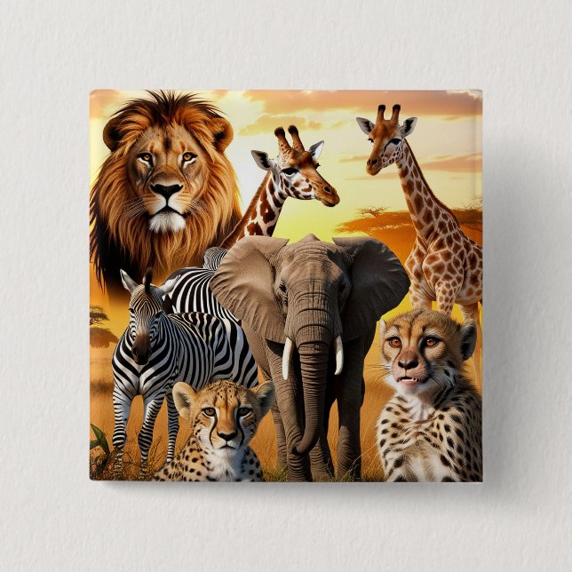Badge Carré 5 Cm Animaux africains (Devant)