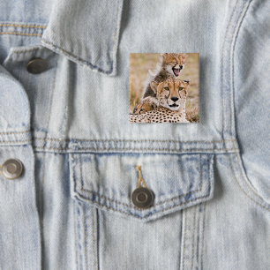 Badge Carré 5 Cm Animaux de bébés cutest Cheetah Cat & Cub