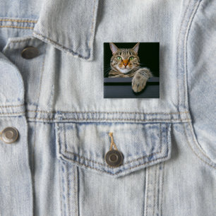 Badge Carré 5 Cm Animaux de bébés cutest   Tête de chat gris Tabby