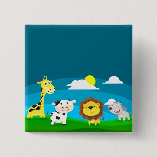 Badge Carré 5 Cm Animaux de dessin animé