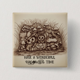 Badge Carré 5 Cm Animaux mignons attendant Halloween