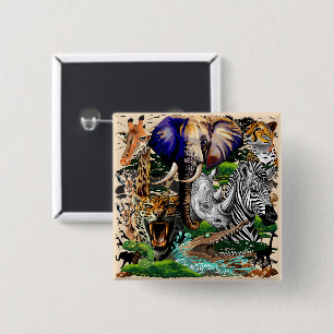 Badge Carré 5 Cm Animaux sauvages de la Savane africaine