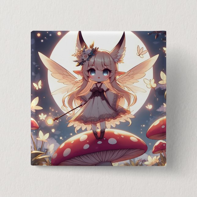 Badge Carré 5 Cm Anime Girl Pixie Hippie Lune Fée (Devant)