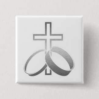 Badge Carré 5 Cm Anneaux et croix de mariage pour épouser et