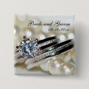 Badge Carré 5 Cm Anneaux et épouser blanc de perles
