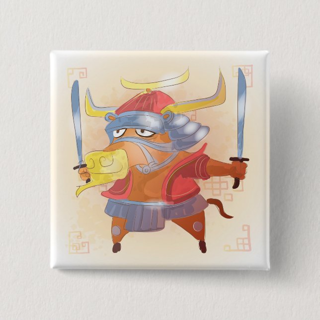 Badge Carré 5 Cm Année aquarelle du x, Samurai (Devant)
