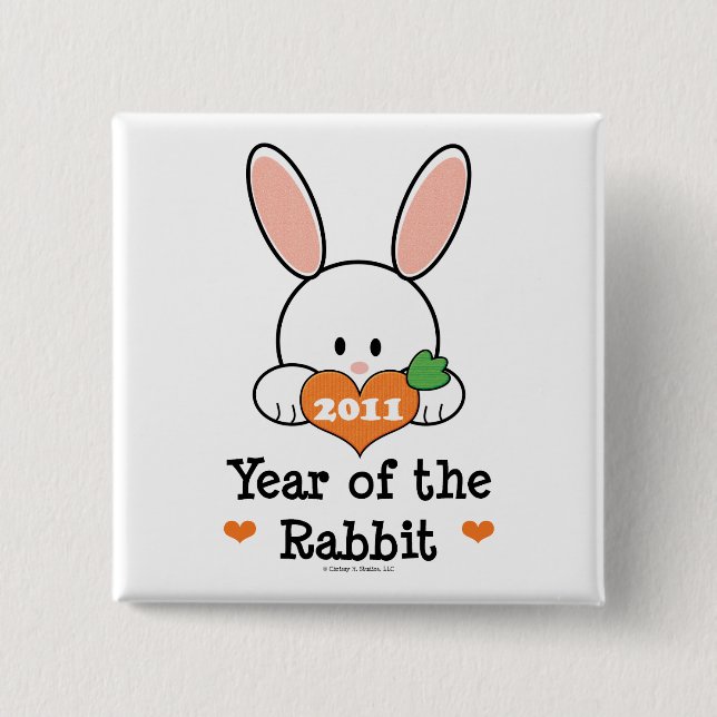 Badge Carré 5 Cm Année du bouton chinois de nouvelle année de lapin (Devant)