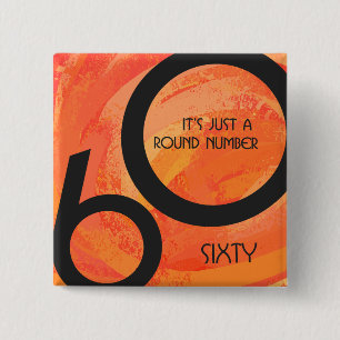 Badge Carré 5 Cm Anniversaire 60 ans Orange Décennie