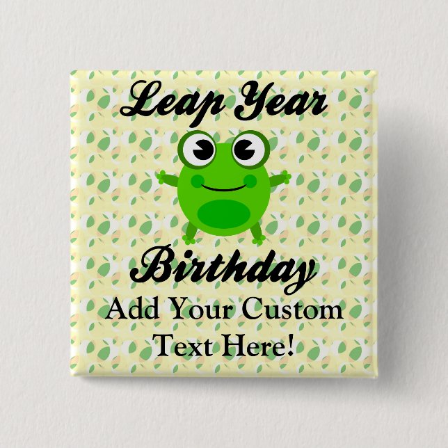 Badge Carré 5 Cm Anniversaire d'année bissextile, grenouille (Devant)
