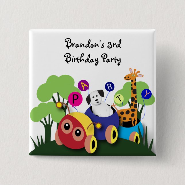 Badge Carré 5 Cm Anniversaire de enfant : Train de chenille (Devant)