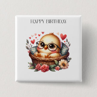 Badge Carré 5 Cm Anniversaire de la poulette intelligente