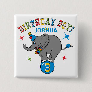 Badge Carré 5 Cm Anniversaire d'éléphant de cirque 3ème