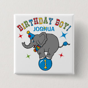 Badge Carré 5 Cm Anniversaire d'éléphant de cirque ęr