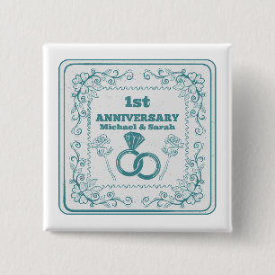 Badge Carré 5 Cm Anniversaire Floral mariage année personnalisable