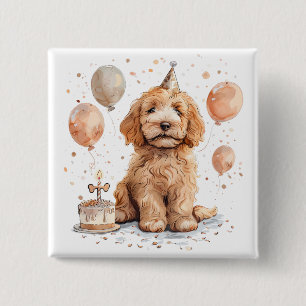 Badge Carré 5 Cm Anniversaire Goldendoodle Chien Anniversaire Gâtea
