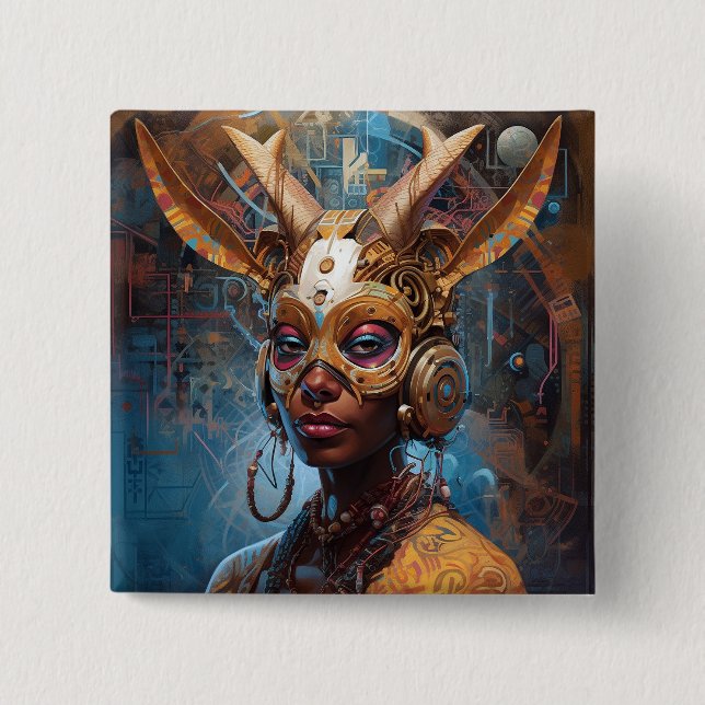 Badge Carré 5 Cm Antelope Headdress Science Fiction Cyberpunk (Devant)