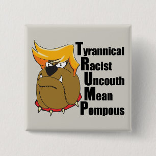 Badge Carré 5 Cm Anti bouledogue de Donald Trump drôle