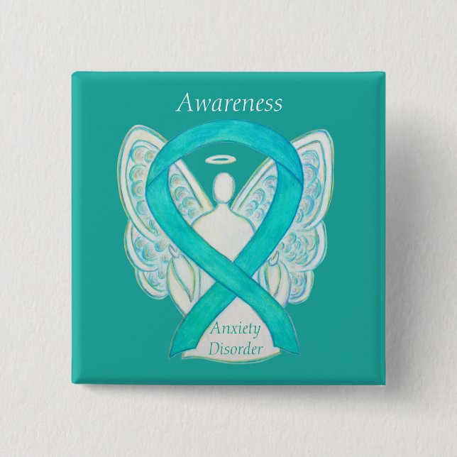 Badge Carré 5 Cm Anxiété Trouble Sensibilisation Angle Turquoise Ru (Devant)
