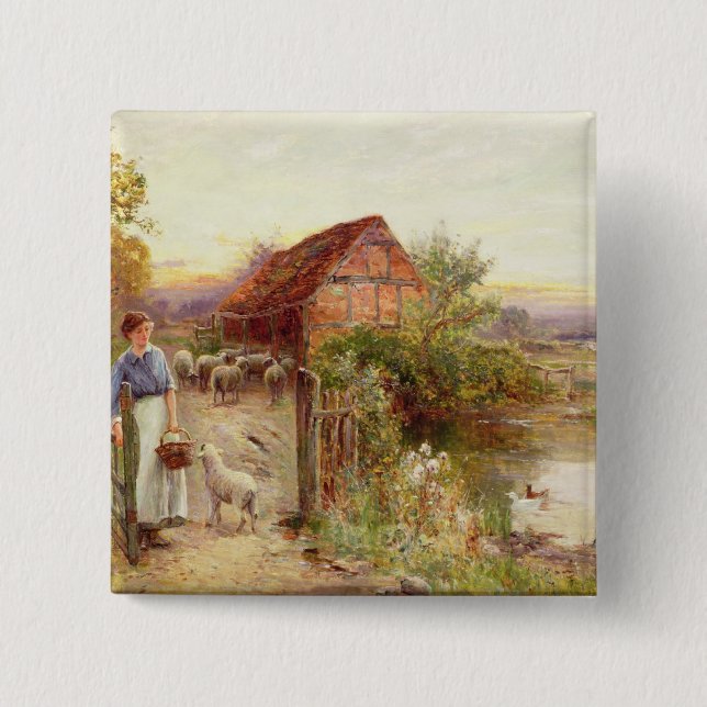 Badge Carré 5 Cm Apport à la maison des moutons (Devant)