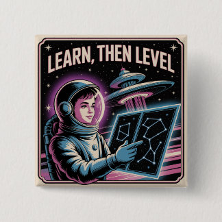 Badge Carré 5 Cm Apprendre, Puis Niveler