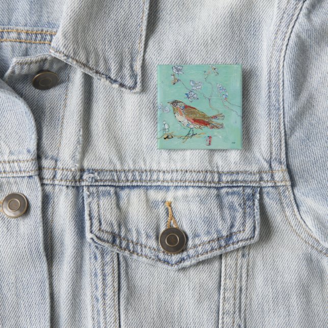 Badge Carré 5 Cm Aqua Bird (En situation)