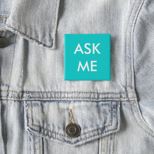 Badge Carré 5 Cm Aqua Demandez-Moi ! Boutons pour les bénévoles, Af