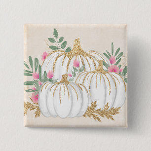 Badge Carré 5 Cm Aquarelle blanche et Citrouille or