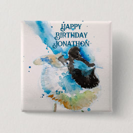 Badge Carré 5 Cm Aquarelle bleu Wren Joyeux Anniversaire Wrens Aqua