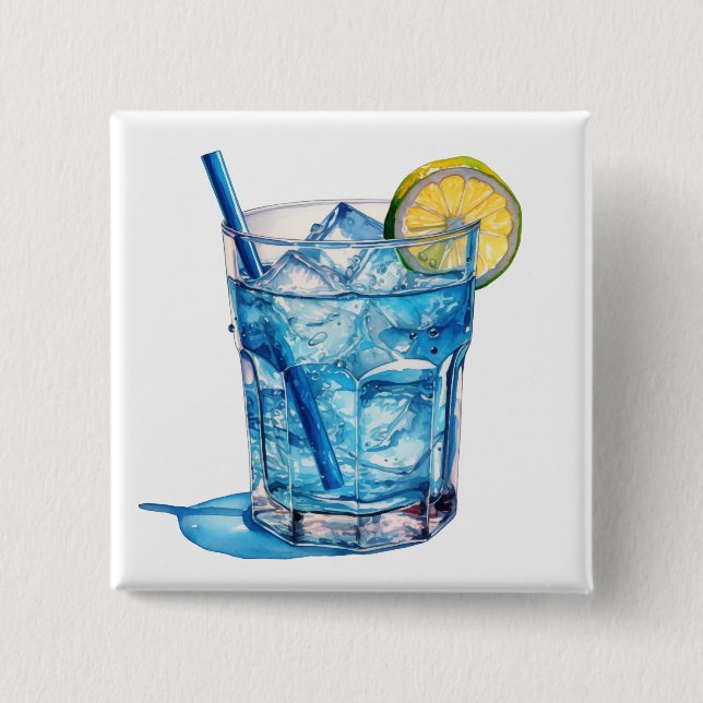 Badge Carré 5 Cm Aquarelle Blue Lagoon Cocktail (Devant)