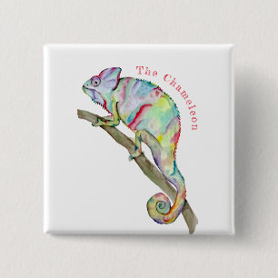 Badge Carré 5 Cm Aquarelle drôle caméléon